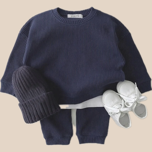 Ensemble enfant en coton gaufre, manches longues, couleur beige