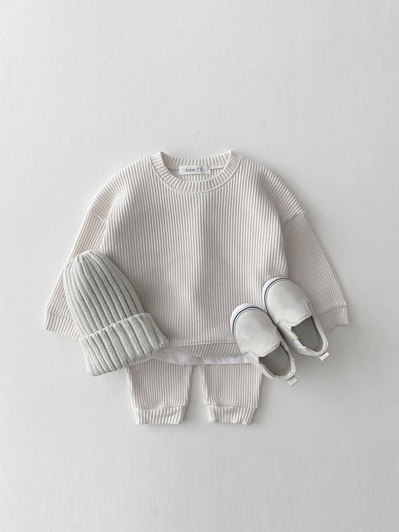 Ensemble enfant en coton gaufre, vue complète, couleur beige