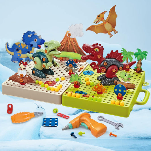 Boîte à outils pour enfants avec perceuse et accessoires dinosaures