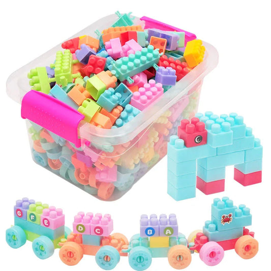 Vue d'ensemble d'un ensemble de blocs de construction avec boîte