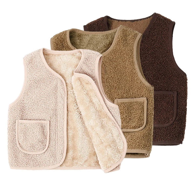 Gilet d'hiver enfant en laine d'agneau, vue de face