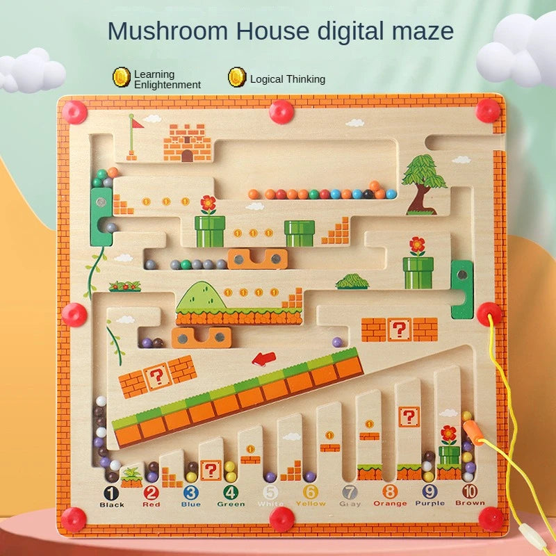 Enfant jouant avec un puzzle magnétique en bois coloré