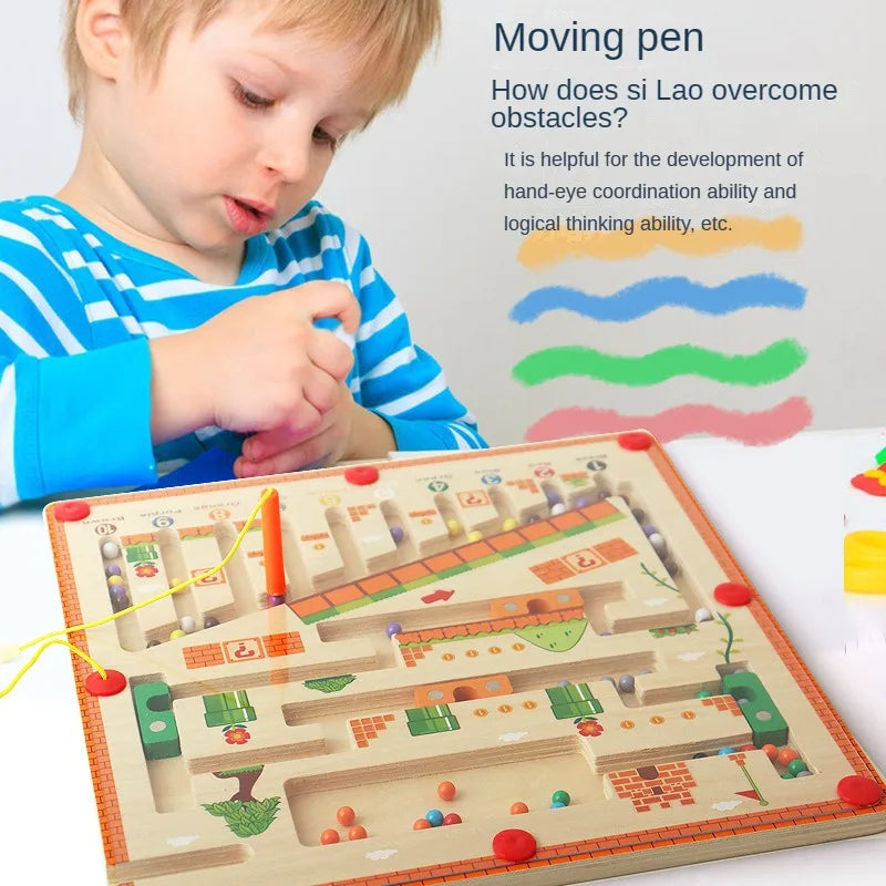 Pièces de puzzle en bois magnétique sur une table