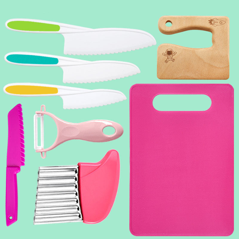Ensemble de couteaux pour enfants avec planche et aide en bois