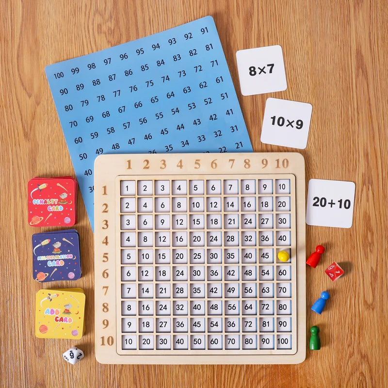 Vue d'ensemble du tableau mathématique avec accessoires éducatifs