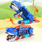 Camion jouet transportant des figurines de dinosaures colorées