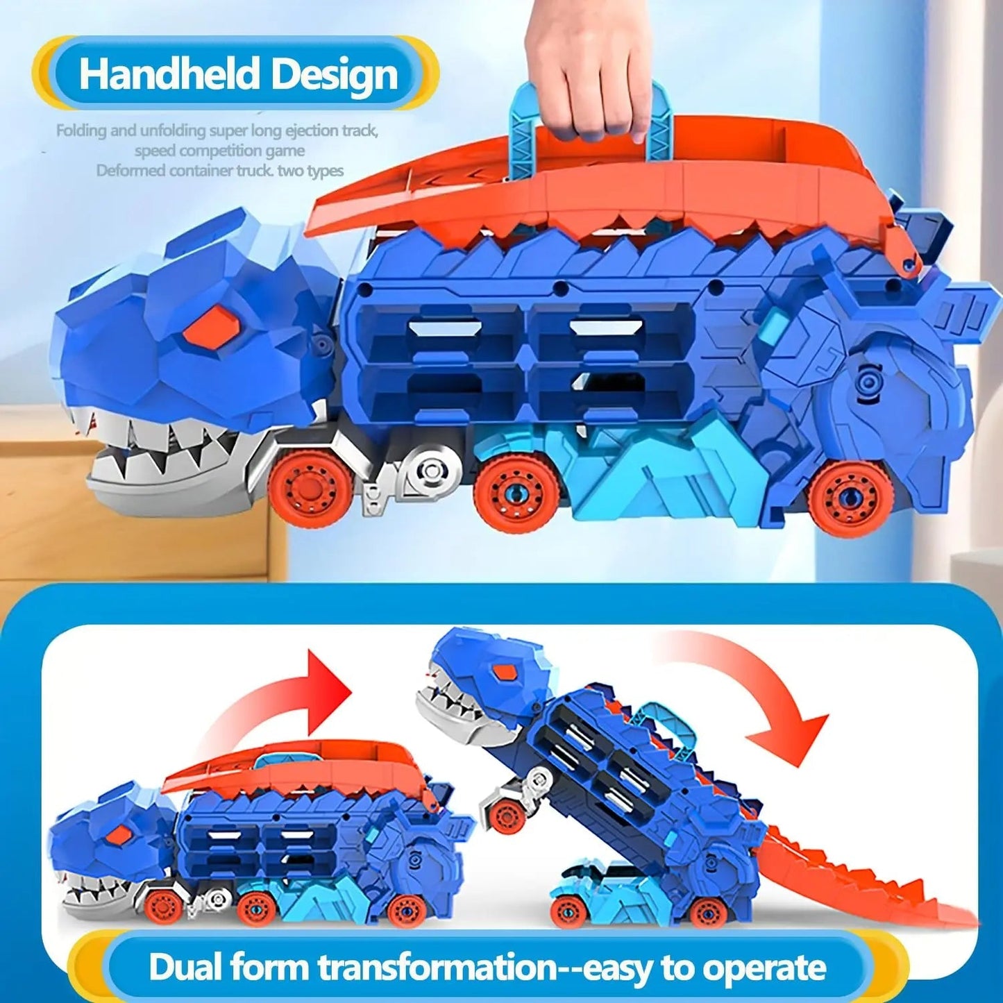 Camion ouvert montrant l'intérieur avec figurines de dinosaures