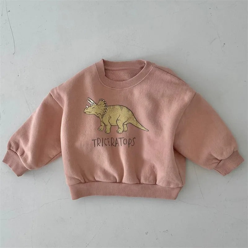Zoom sur le col du sweat dinosaure en coton confortable