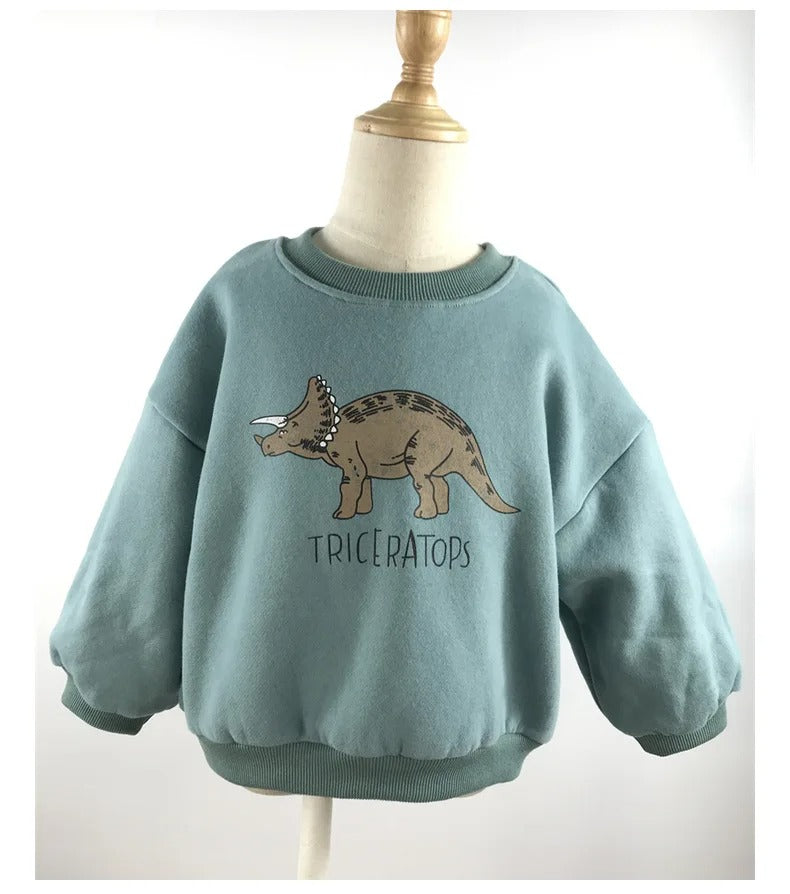 Sweat enfant vert avec dinosaure, idéal pour l'aventure