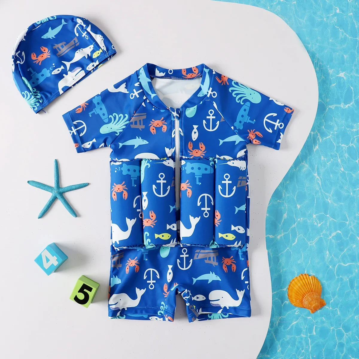Vue de dos d'un enfant jouant dans l'eau avec le maillot
