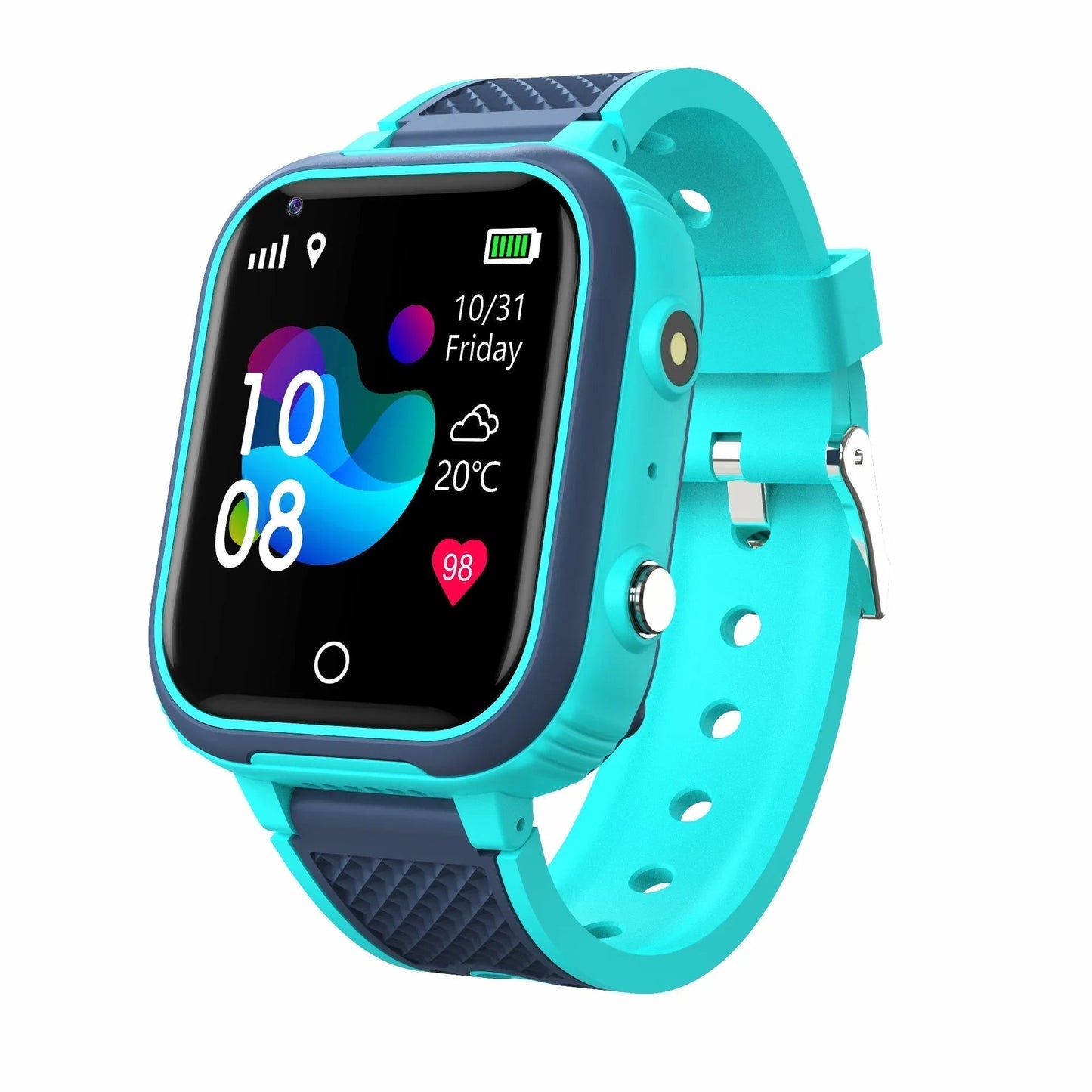 Montre enfant sur fond blanc, montrant l'interface utilisateur