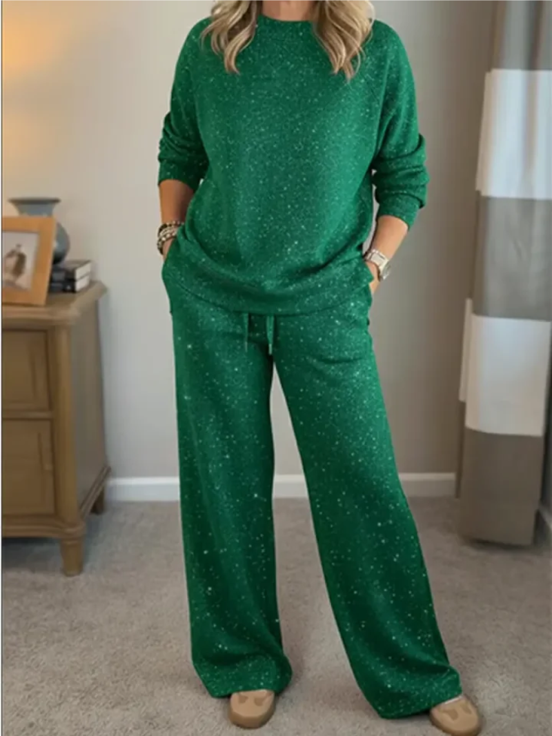 Ensemble tricoté avec pull et pantalon à pois délicats
