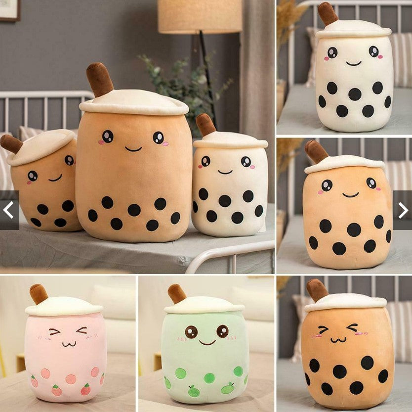 Coussin Bubble Tea en peluche douce avec yeux fermés