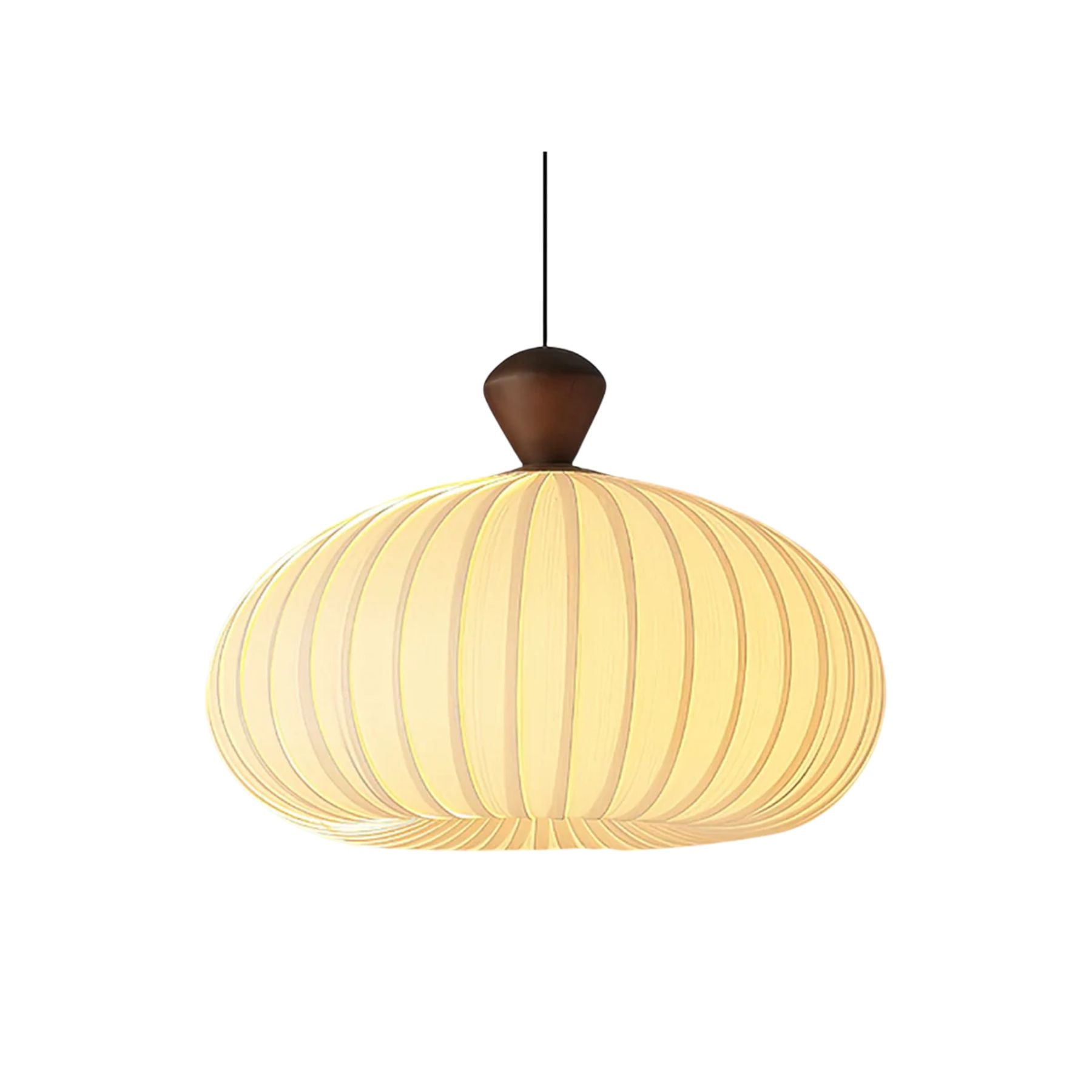 Lampe suspendue en bois noyer avec abat-jour beige