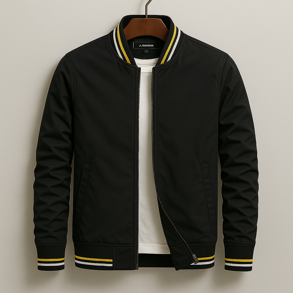 Zoom sur les détails en bord-côtes d'une veste bomber