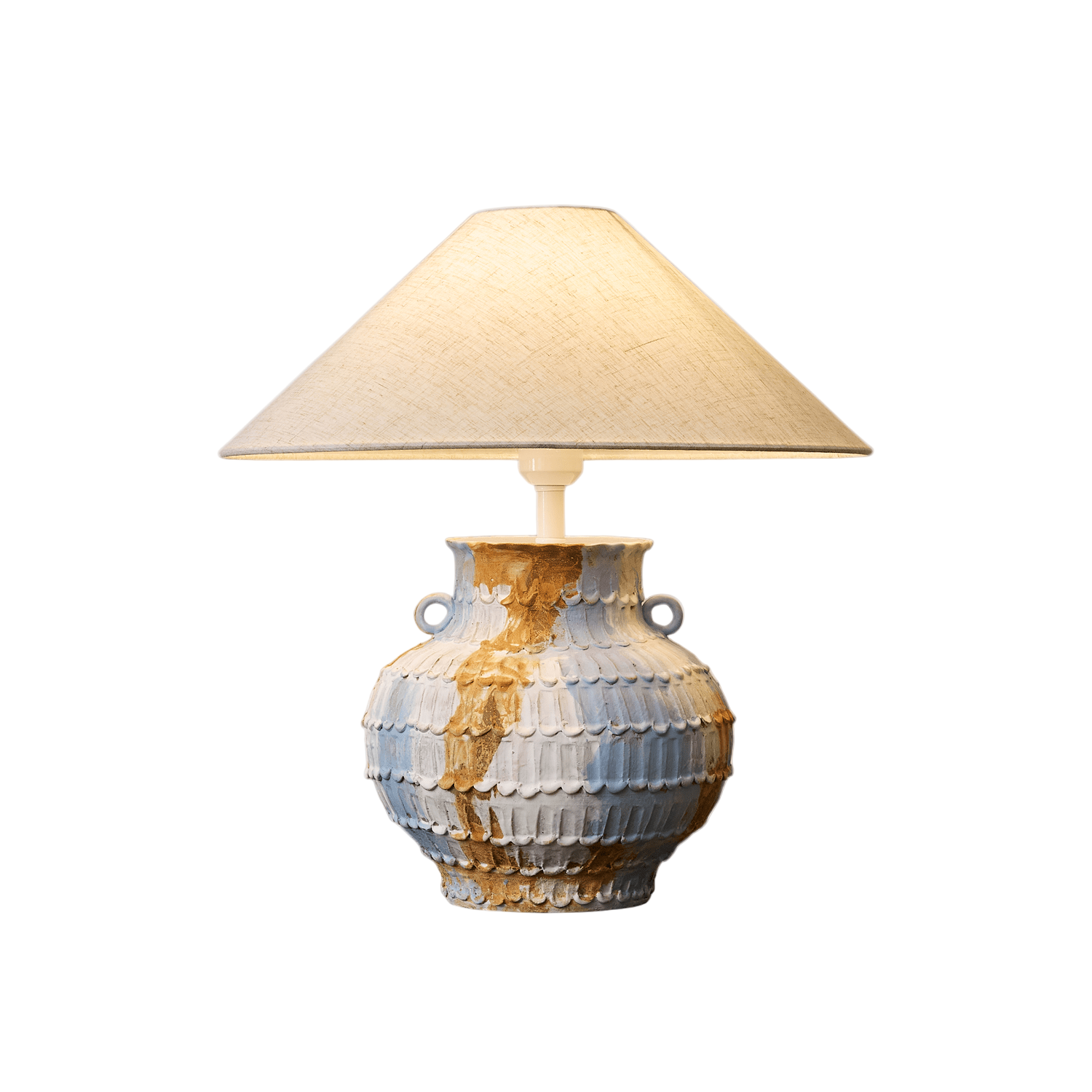 Lampe de table avec abat-jour gris et base colorée