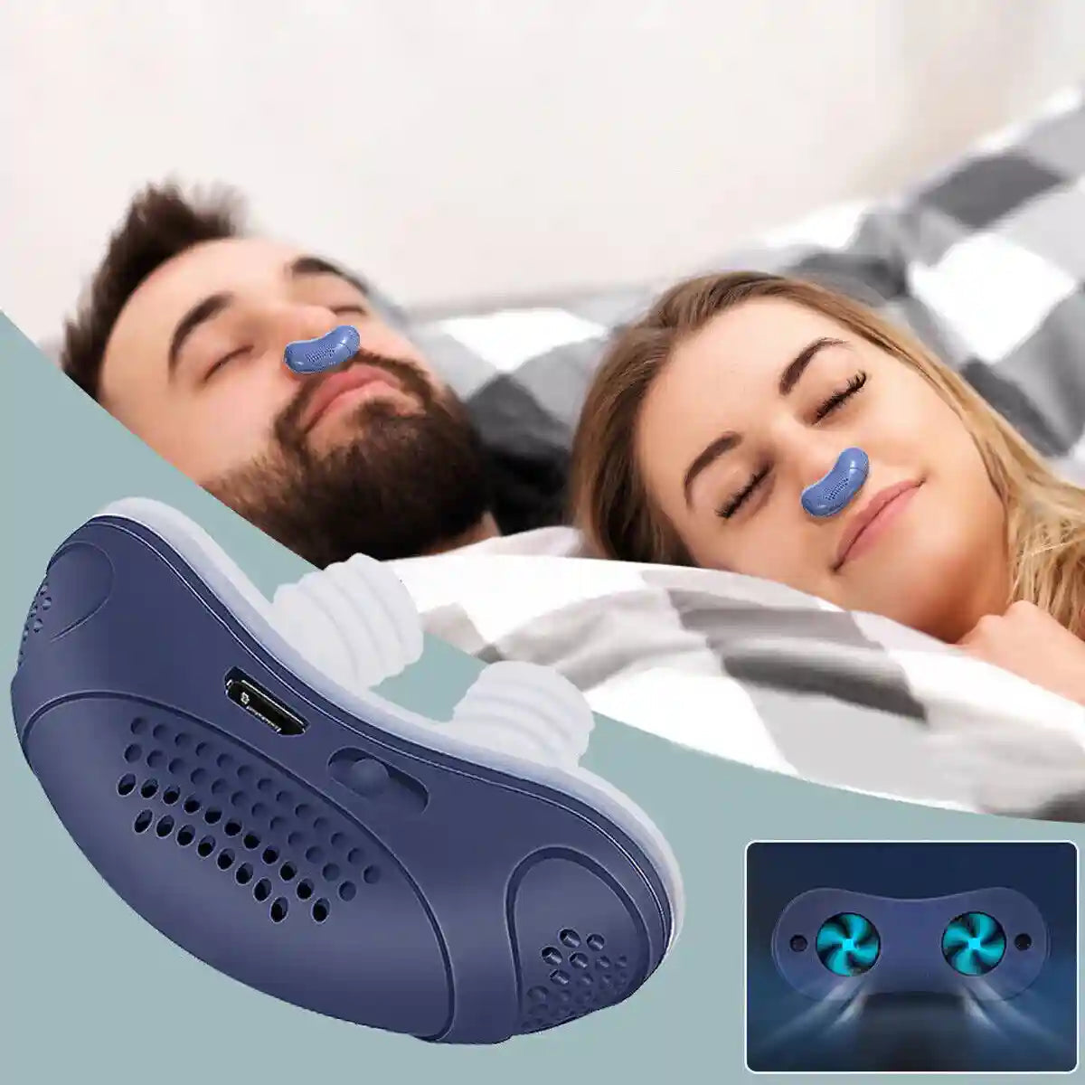 Vue rapprochée d'un dispositif CPAP portable et rechargeable