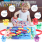 Enfant jouant avec un jeu de pêche coloré sur un tapis doux