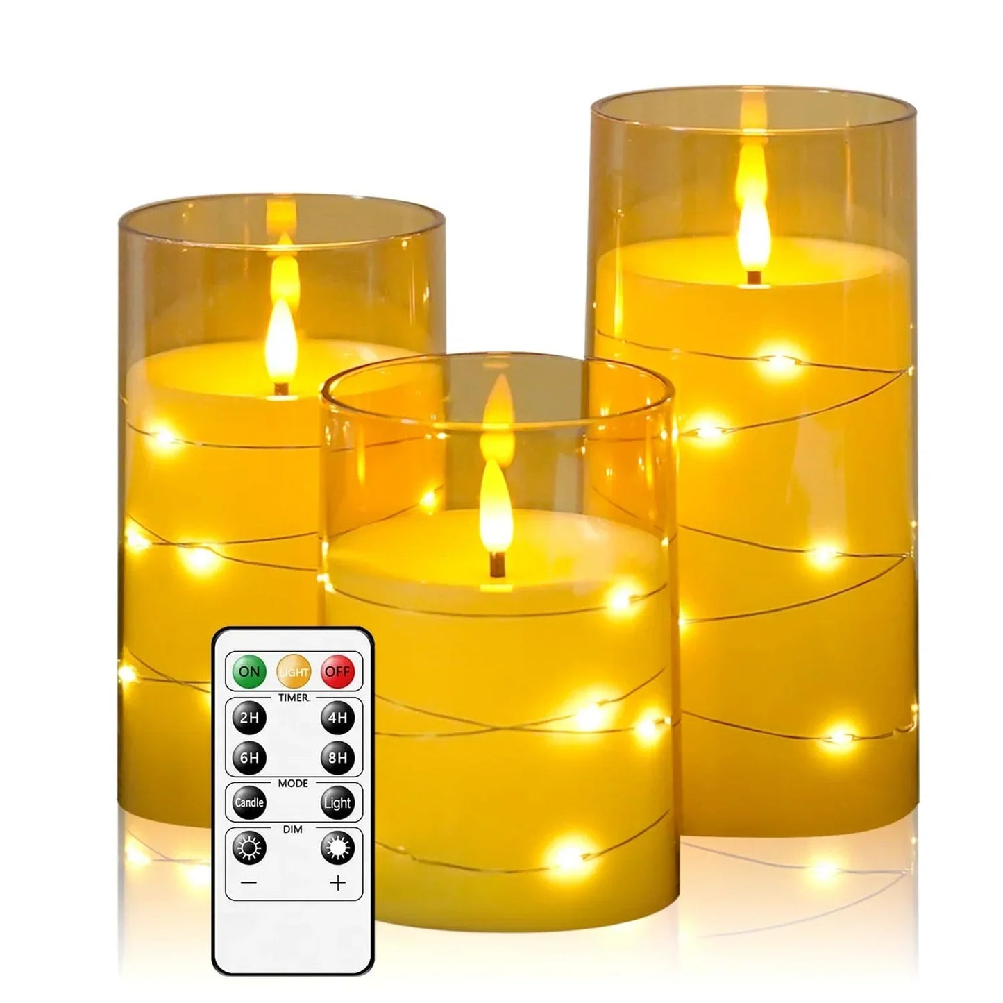Bougies LED disposées sur une étagère en bois