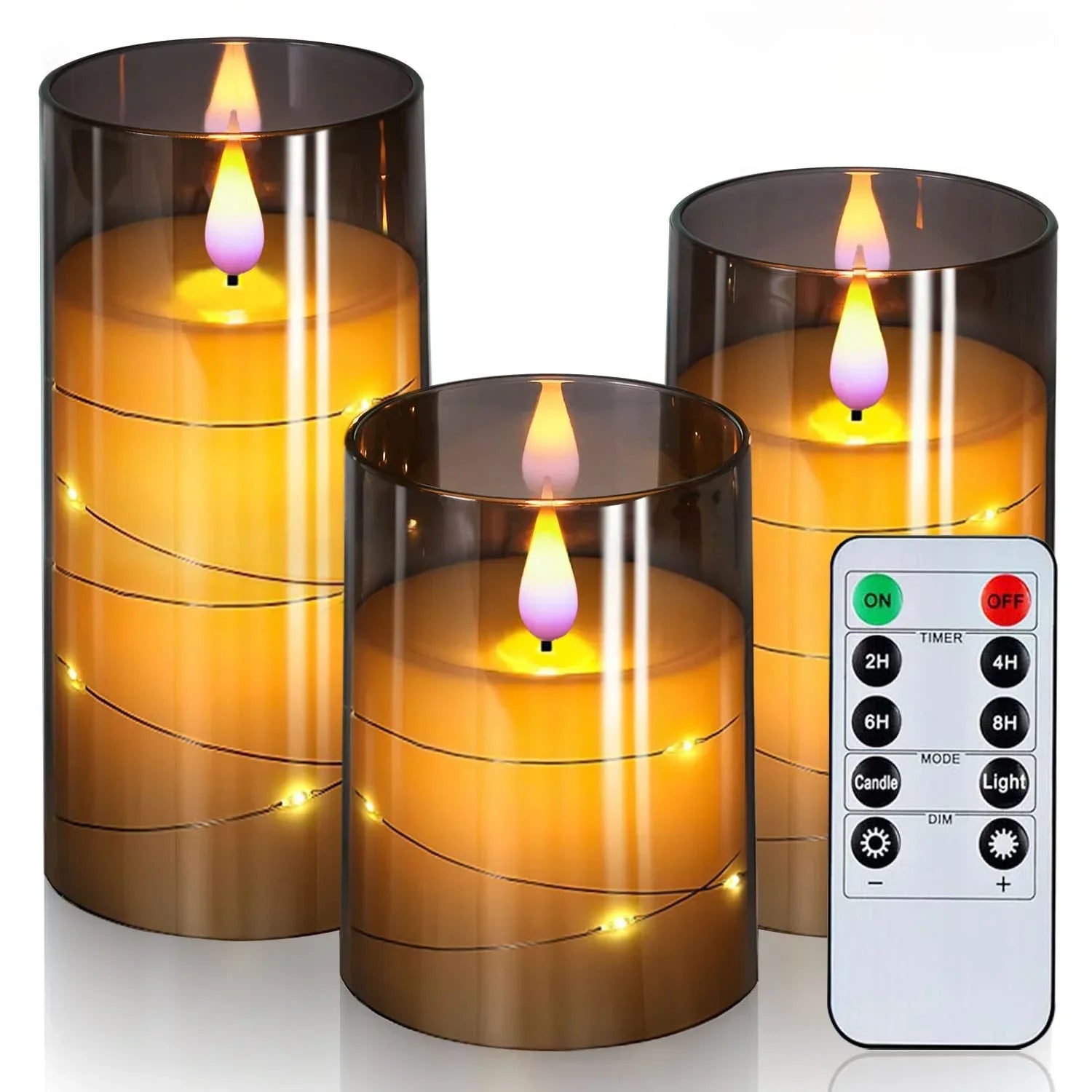 Effet de flamme réaliste d'une bougie LED en gros plan