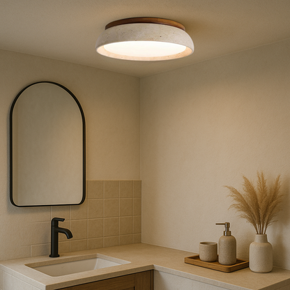 Lampe de plafond en travertin et bois éteinte