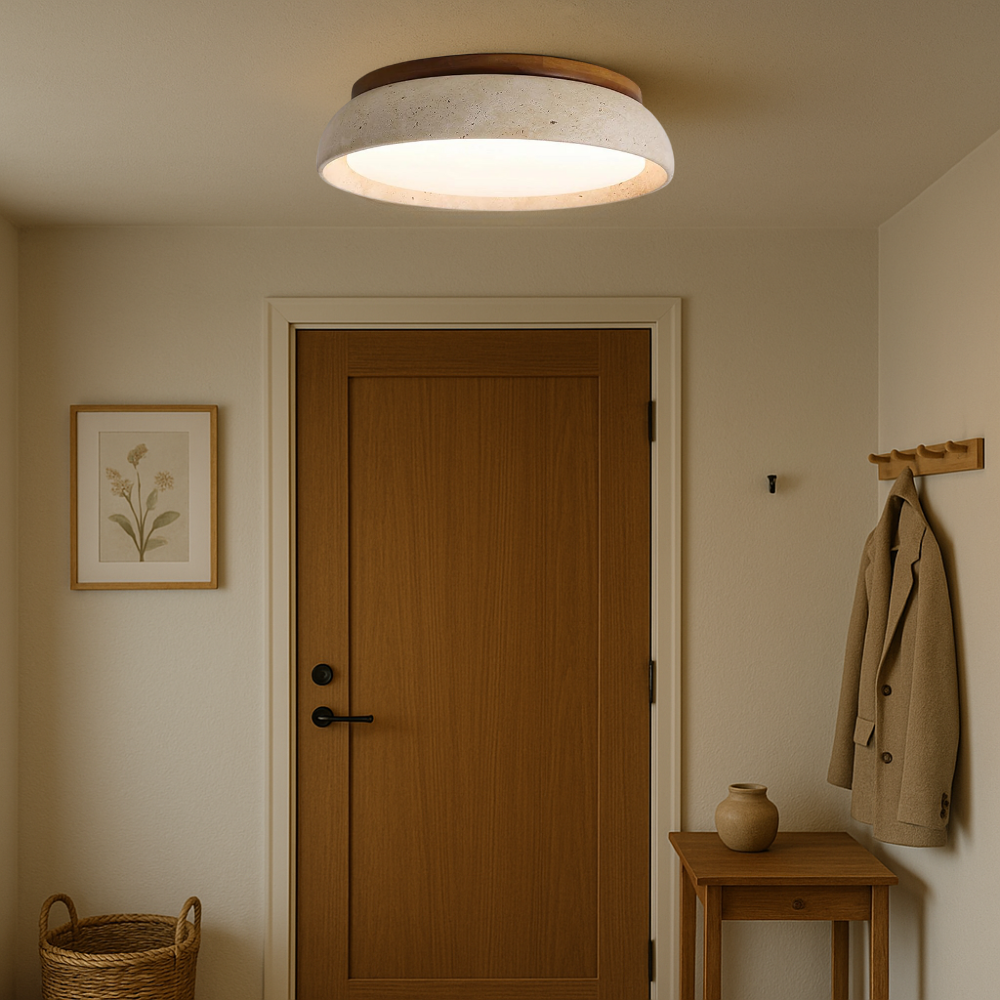 Lampe de plafond en travertin vue de côté