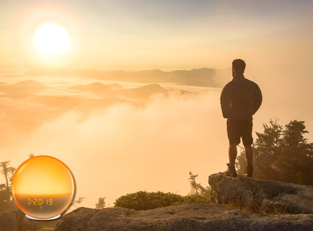 Réveil lumineux avec écran LED allumé, vue de face
