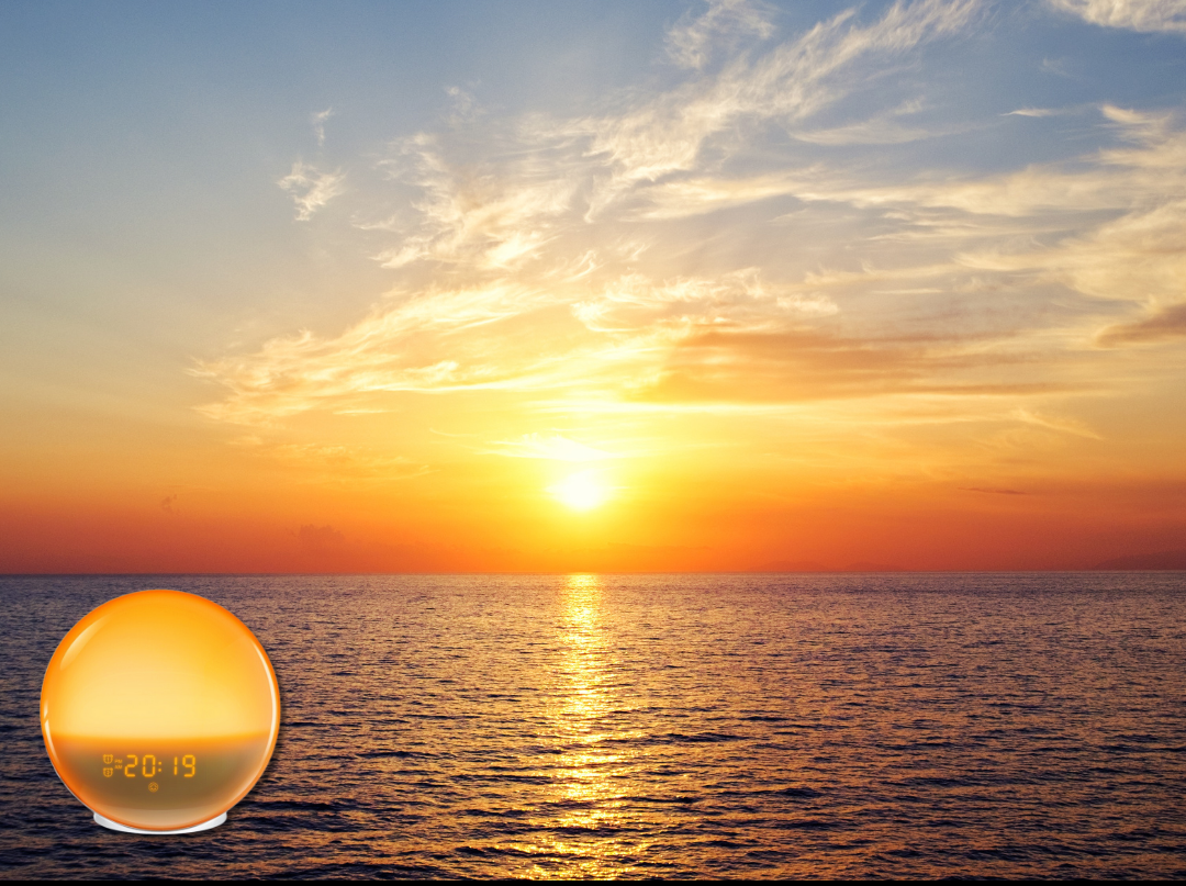 Réveil simulant le lever du soleil, lumière douce émise