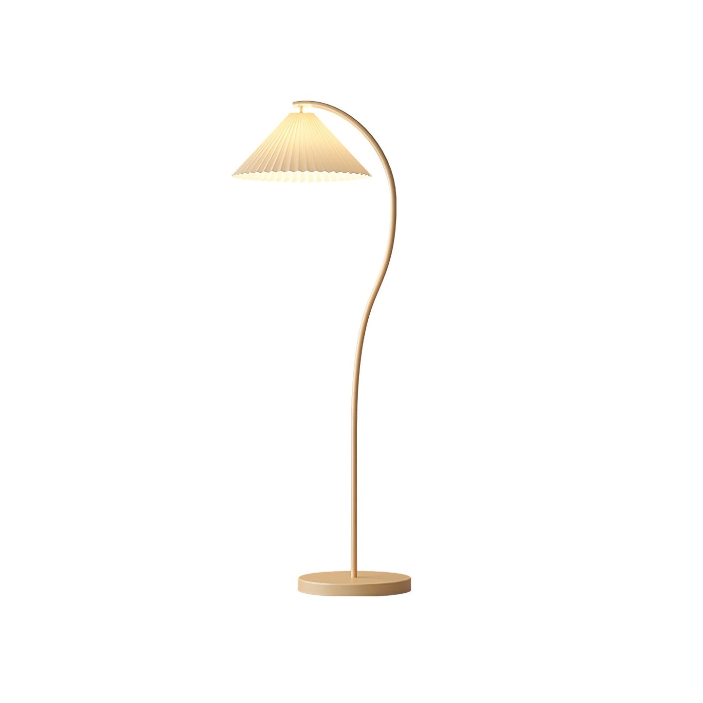 Lampe de sol beige avec abat-jour plissé en tissu