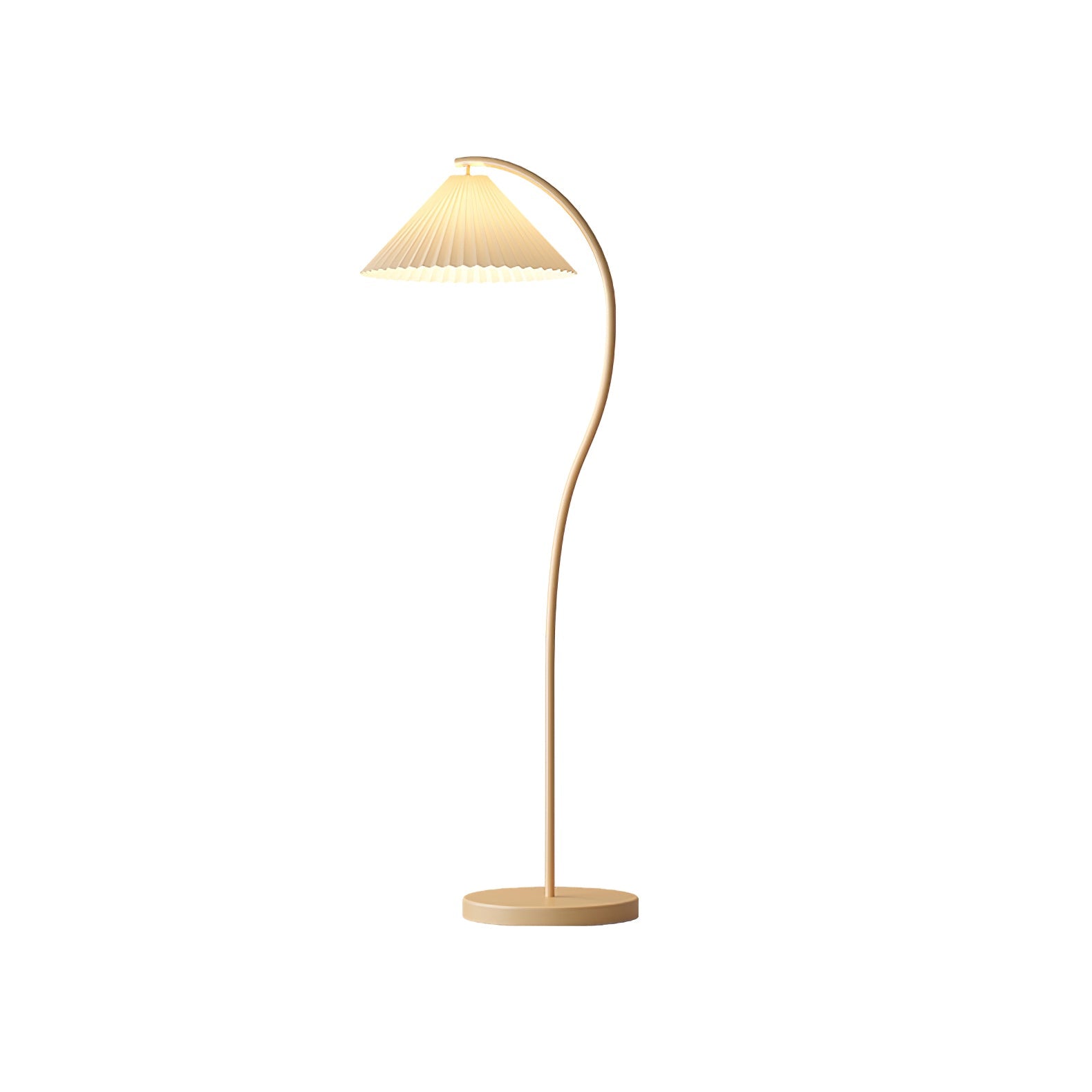 Lampe de sol beige avec abat-jour plissé en tissu