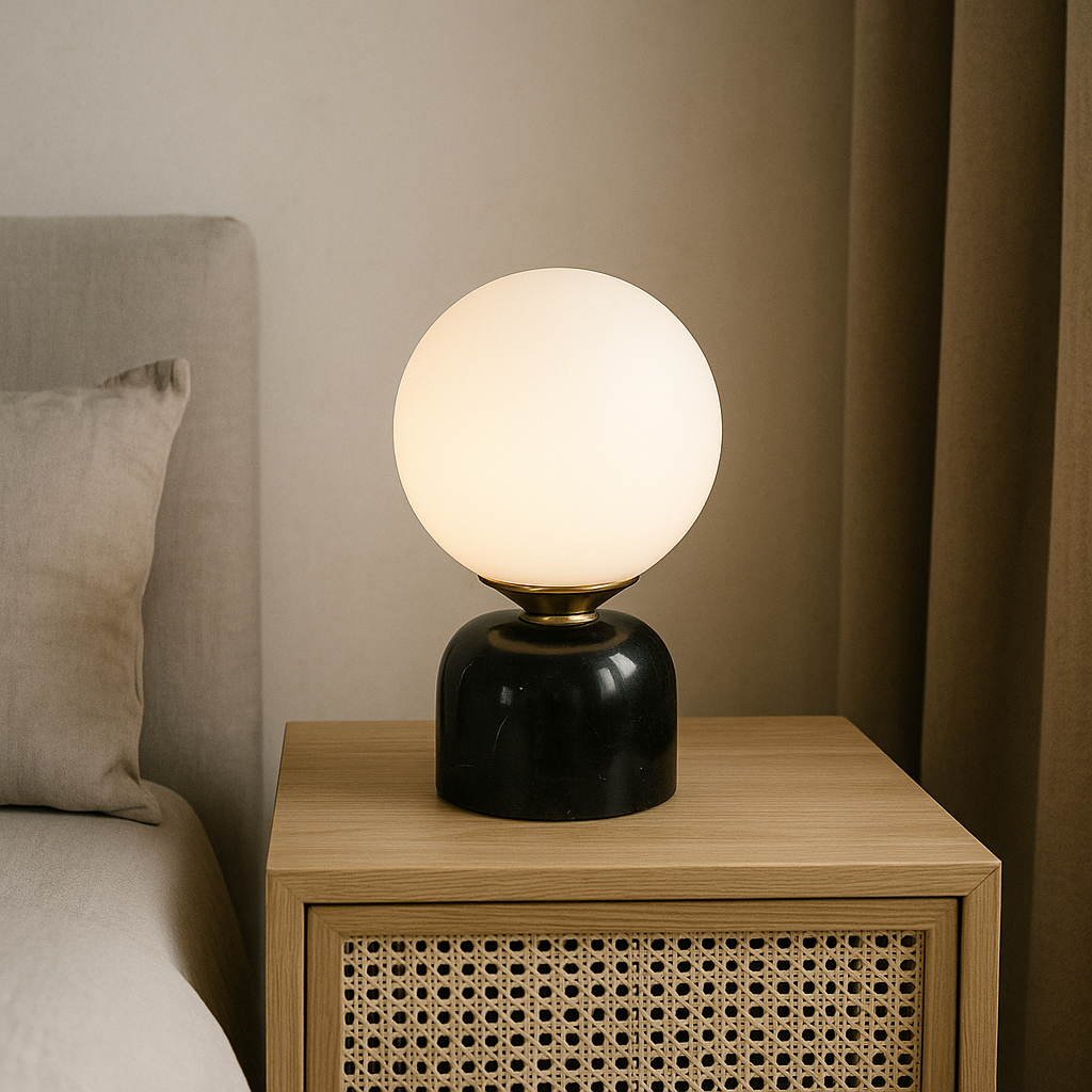 Vue rapprochée de la base en marbre de la lampe
