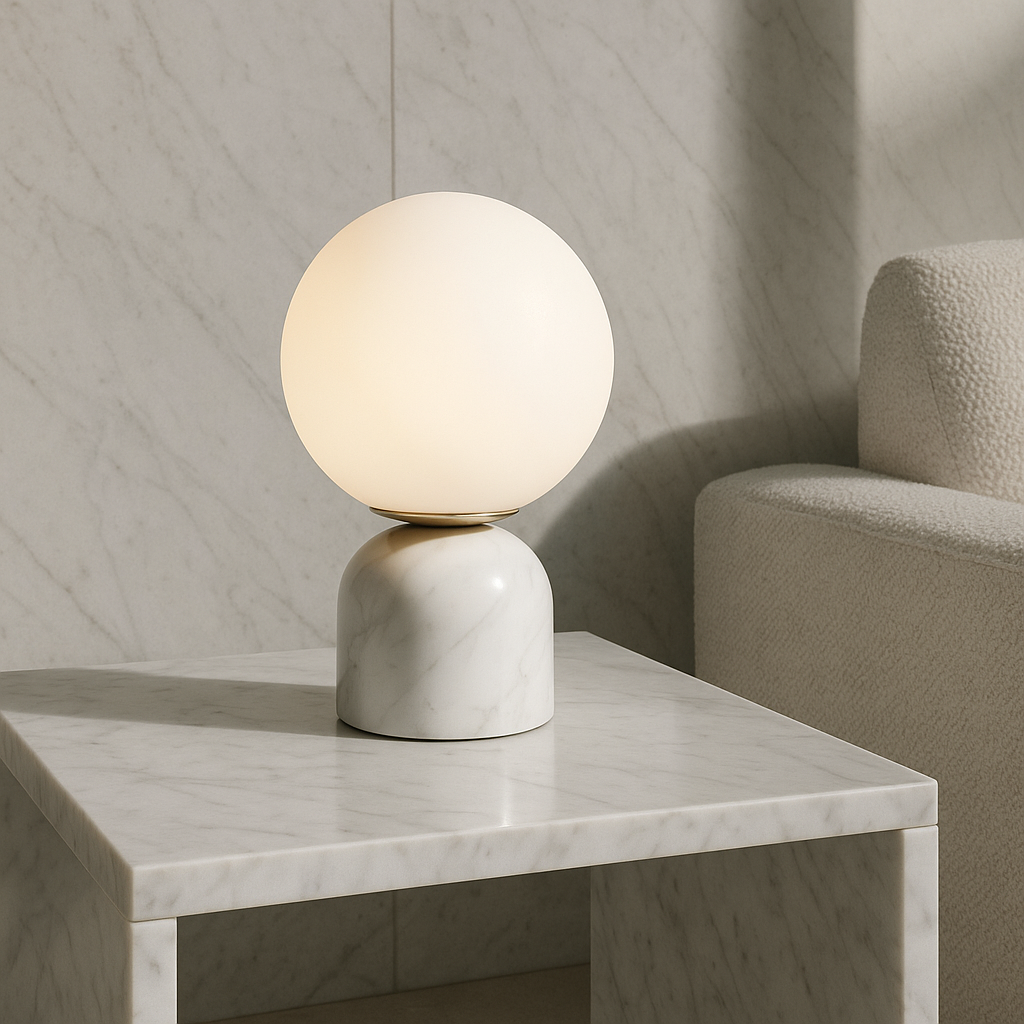 Lampe LED sur fond neutre, lignes épurées