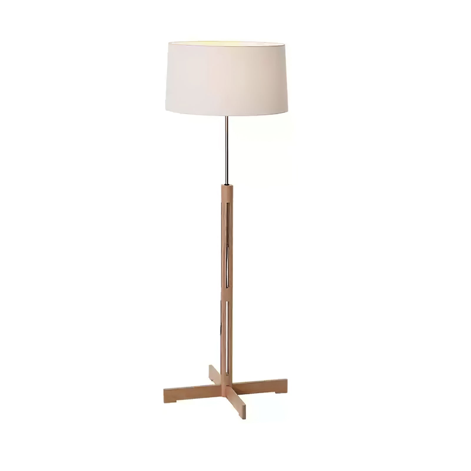 Lampe de sol en bois avec abat-jour en tissu blanc