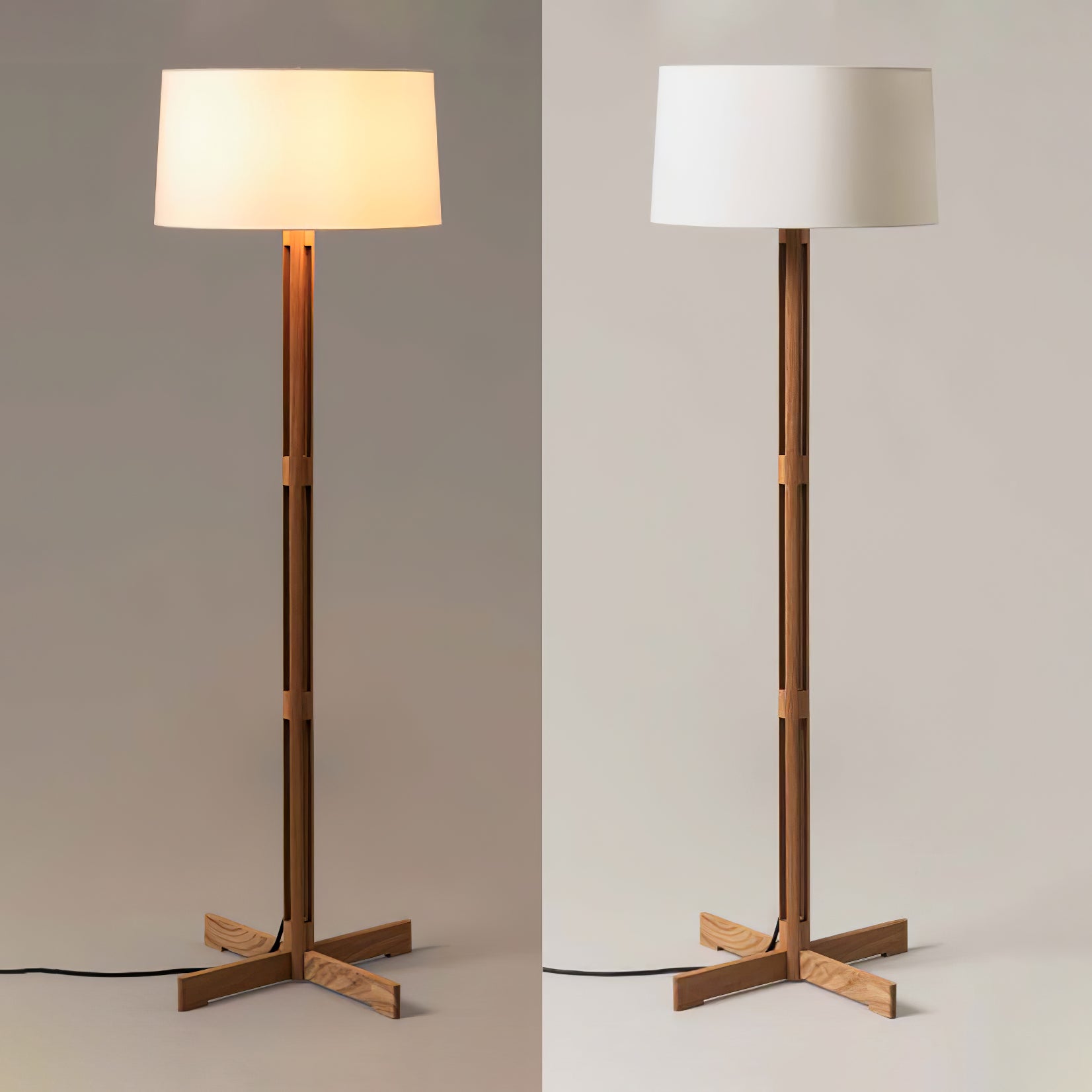 Base en bois naturel de la lampe, vue de côté