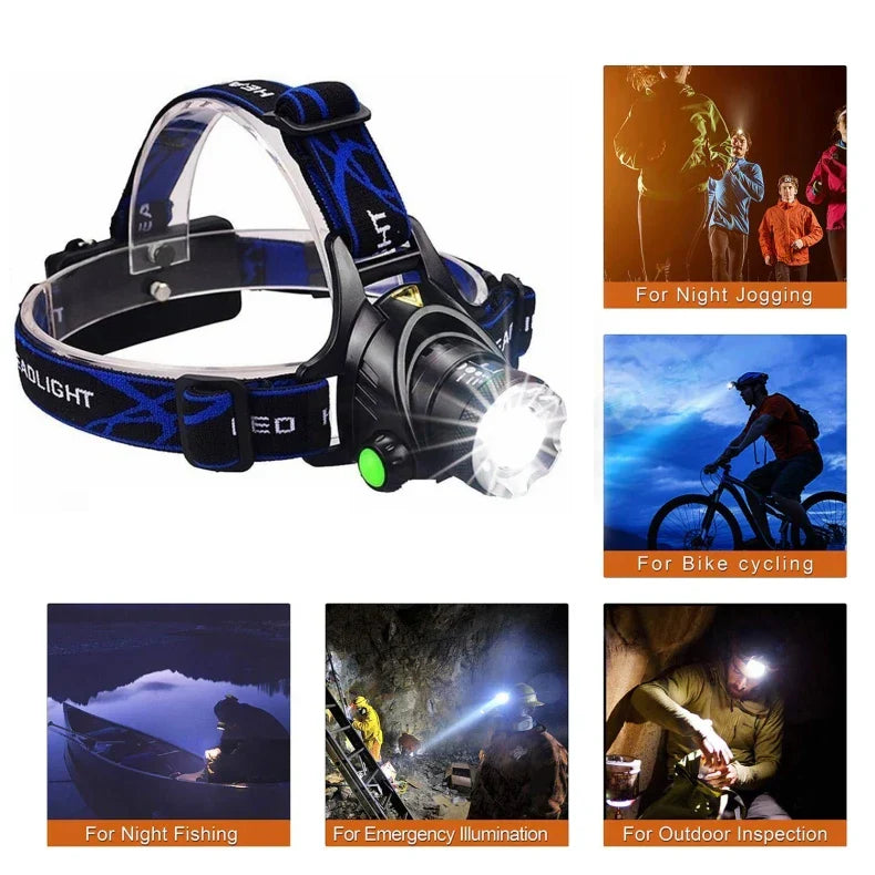 Lampe frontale LED étanche posée sur un rocher