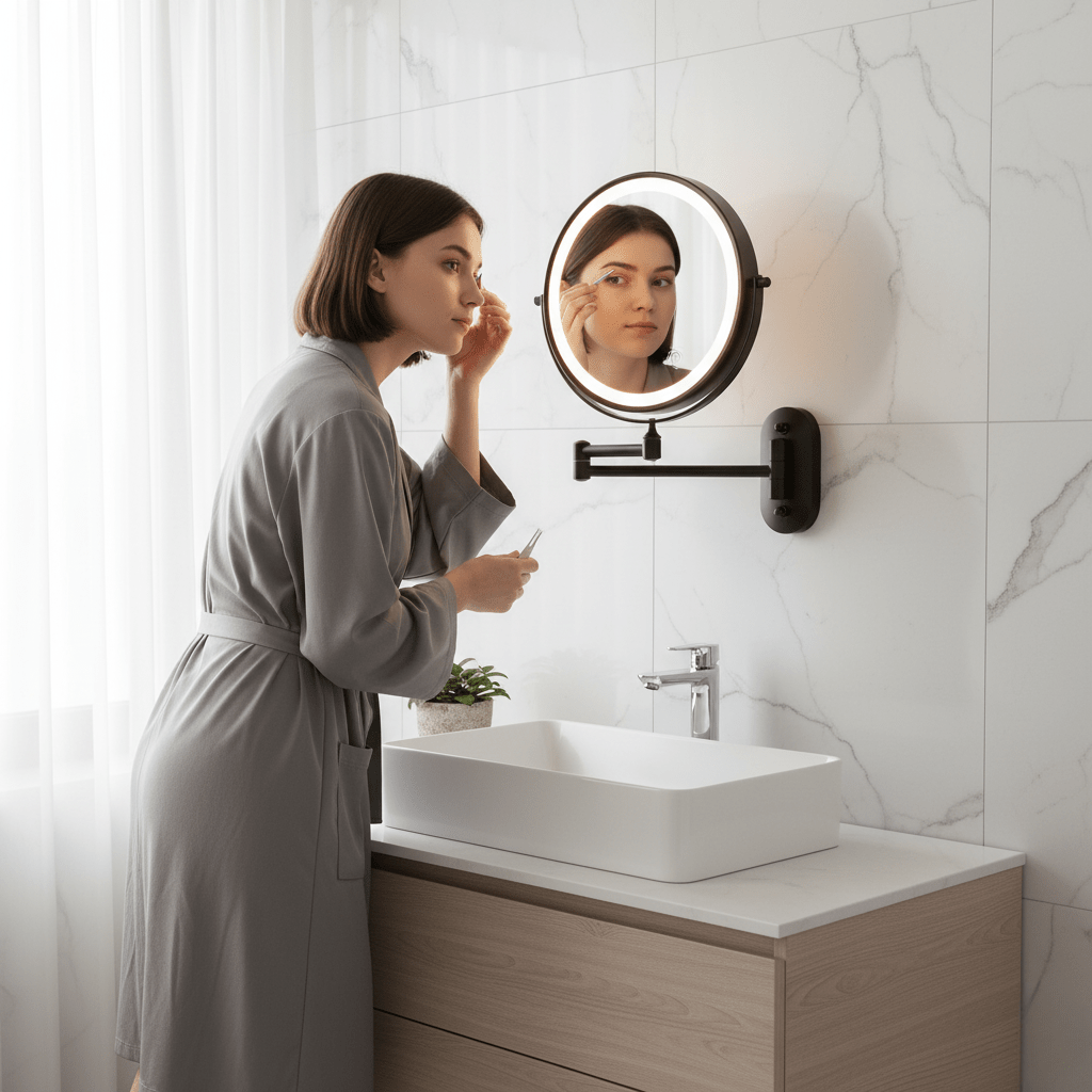 Vue rapprochée du miroir montrant les LED allumées