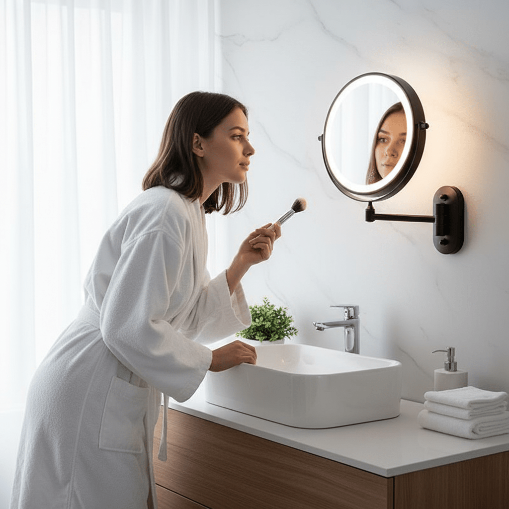 Miroir de maquillage avec support pliable et compact