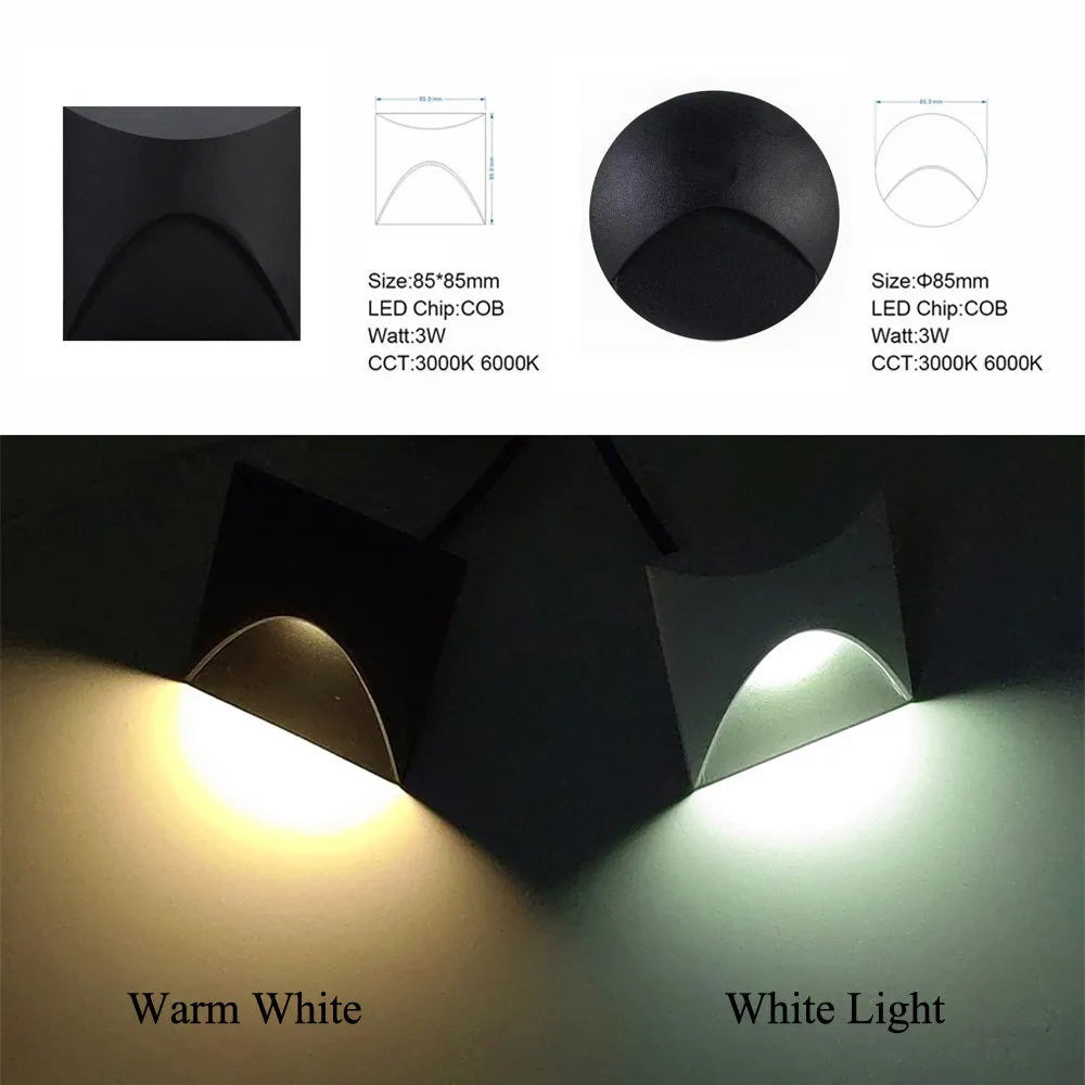 Applique LED allumée, éclairant un escalier extérieur