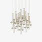 Détail du design cylindrique de la lampe en verre et fer