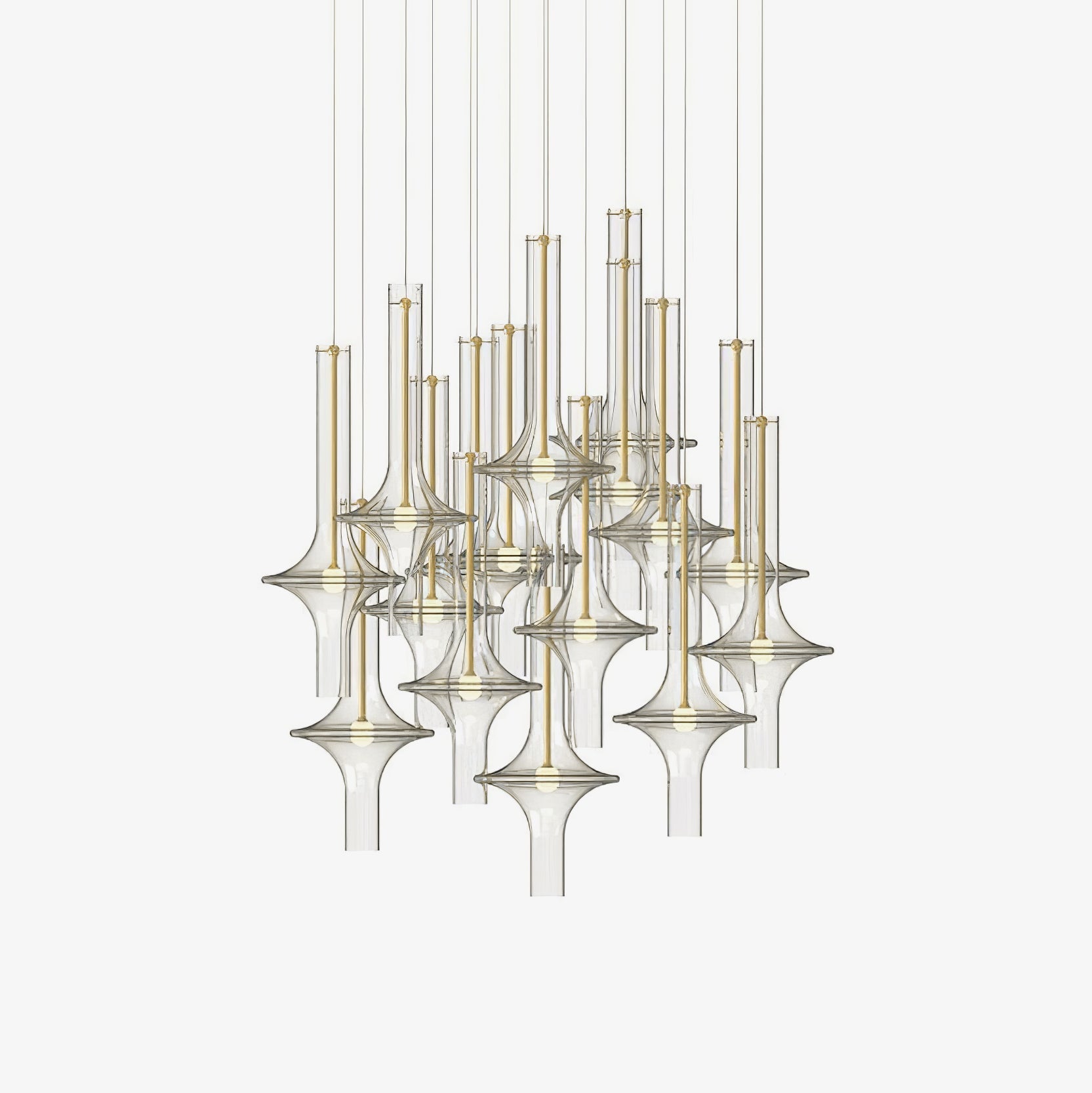 Détail du design cylindrique de la lampe en verre et fer