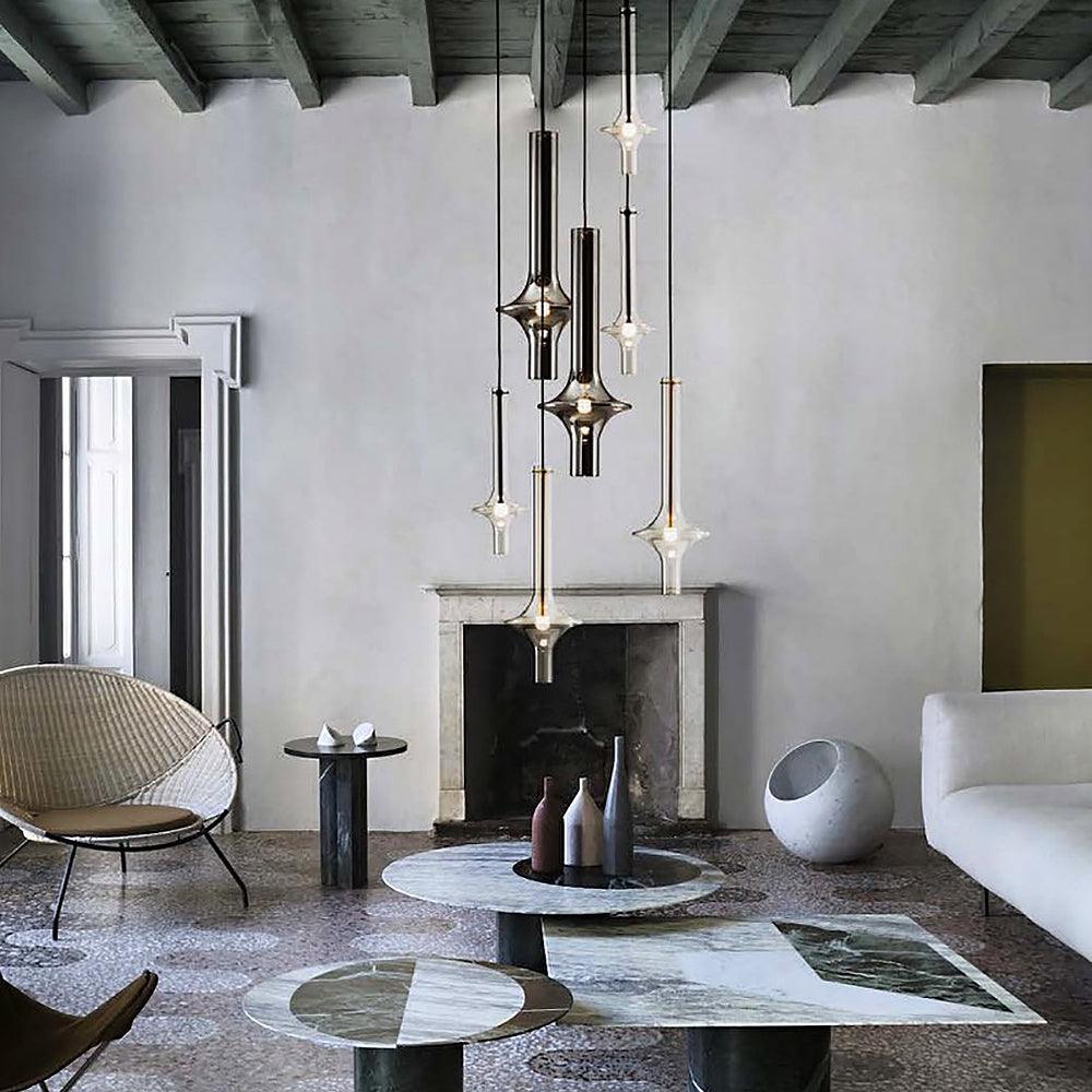 Lampe suspendue avec design unique en verre et fer