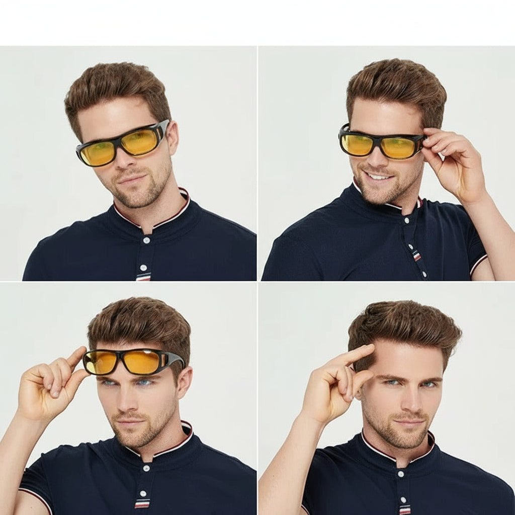 Vue latérale des lunettes avec monture noire ergonomique