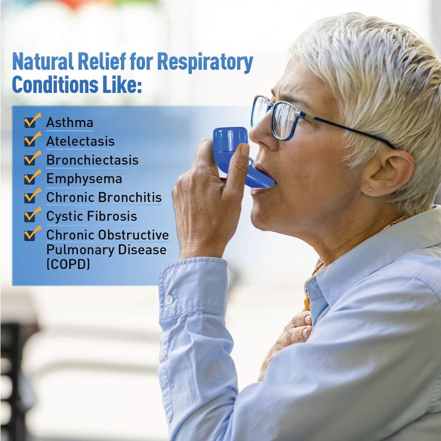 Appareil d'exercice pulmonaire en utilisation par un adulte