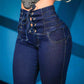 Vue latérale des jeggings noirs taille haute avec lacets