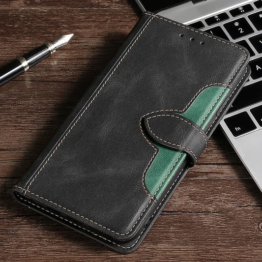 Étui portefeuille en cuir avec iPhone inséré, vue de face