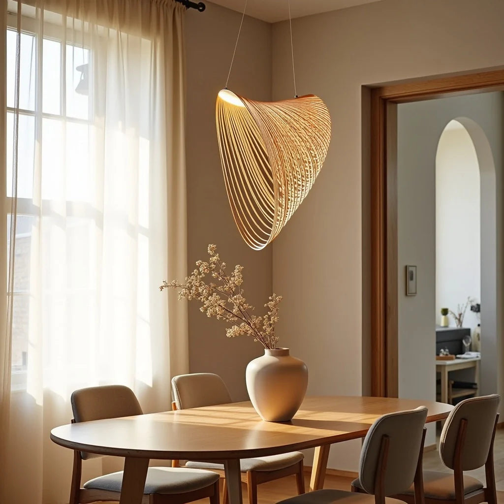 Lampe pendante en bois avec design ondulant moderne