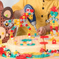 Enfant jouant avec des pièces colorées sur une table