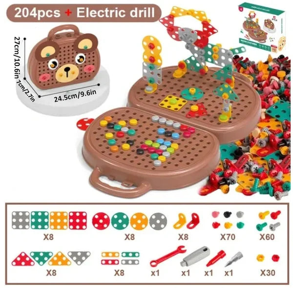 Boîte ouverte montrant des outils et pièces de construction