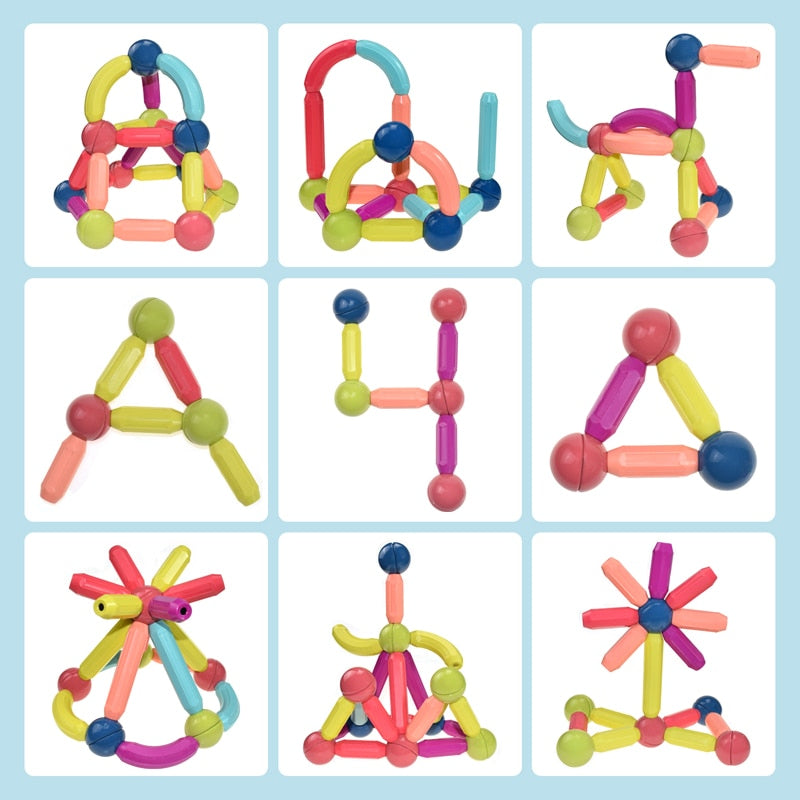 Vue aérienne de diverses formes créées avec des blocs magnétiques