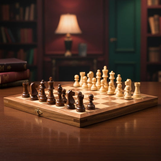 Ensemble d'échecs en bois avec pièces alignées